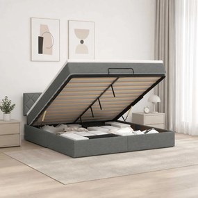 vidaXL Κρεβάτι Ottoman με Στρώμα και LED Σκούρο Γκρι 180 x 200 cm