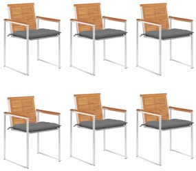 vidaXL Καρέκλες Κήπου 6 τεμ. από Μασίφ Ξύλο Ακακίας με Μαξιλάρια