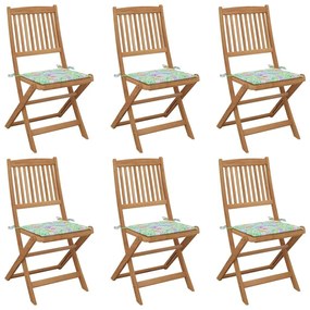 Καρέκλες Κήπου Πτυσσόμενες 6 τεμ. Μασίφ Ακακία με Μαξιλάρια - Καφέ