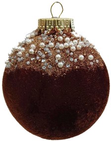Χριστουγεννιάτικη Μπάλα Καφέ Velvet με Γκλίτερ 10cm 26259