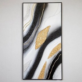 Πίνακας Σε Καμβά Με Πλαίσιο 755-12038 62x122x4.5cm Black-Gold-White Estheti Home Κάθετοι Wood, Canvas