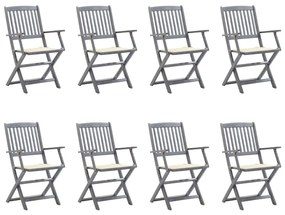 Καρέκλες Εξ. Χώρου Πτυσσόμενες 8 τεμ. Ξύλο Ακακίας με Μαξιλάρια