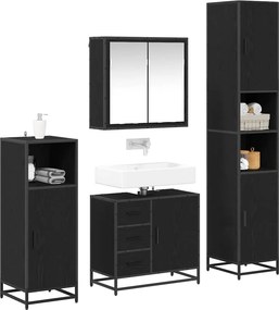 vidaXL Σετ Επίπλων Μπάνιου με ράφι 4 pcs Μαύρη Οξυά Επεξεργασμένο ξύλο