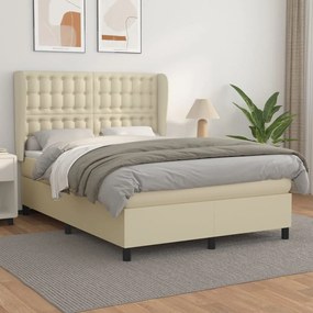 vidaXL Κρεβάτι Boxspring με Στρώμα Κρεμ 140x200εκ. από Συνθετικό Δέρμα