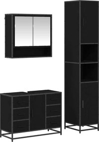vidaXL Σετ Επίπλων Μπάνιου με ράφι 3 pcs Μαύρη Οξυά Επεξεργασμένο ξύλο