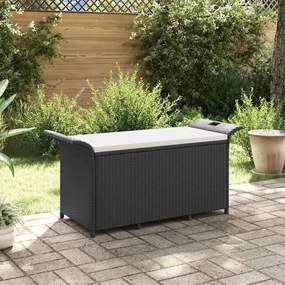 vidaXL Παγκάκι Κήπου με Μαξιλάρι Μαύρο 116x46x57 εκ. από Συνθ. Ρατάν