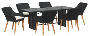 vidaXL Σετ Τραπεζαρίας Κήπου 7 Τεμαχίων  Μαύρο Συνθετικό Ρατάν