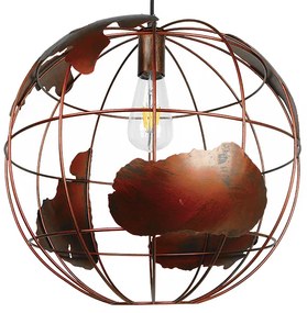 GloboStar EARTH 01665 Vintage Industrial Κρεμαστό Φωτιστικό Οροφής Μονόφωτο 1 x E27 Καφέ Σκουριά Μεταλλικό Πλέγμα Φ40 x Υ40cm