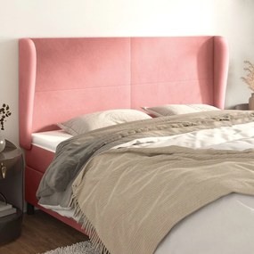 Κεφαλάρι με Πτερύγια Ροζ 163x23x118/128 εκ. Βελούδινο - Ροζ