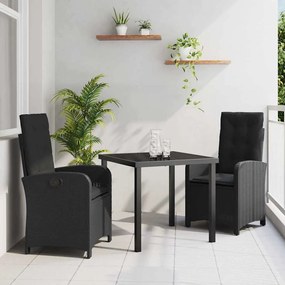 vidaXL Σετ Επίπλων Κήπου 3 Τεμαχίων με Μαξιλάρια Μαύρο Πολυ Ρατάν