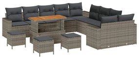vidaXL Σετ Καναπέ Κήπου 14 pcs Γκρι συνθετικό ρατάν