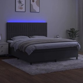 Κρεβάτι Boxspring με Στρώμα &amp; LED Σκ. Γκρι 180x200εκ. Βελούδινο - Γκρι