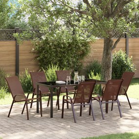 vidaXL Σέτ φαγητού για κήπο 7 pcs Καφέ Textilene και ατσάλι