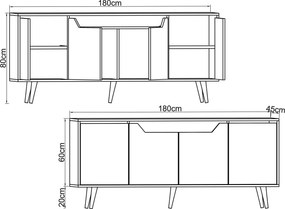 Κονσόλα Sapphire Δρυς / Λευκό ONAMO 180x45x80