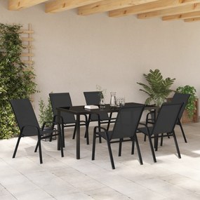 vidaXL 7 Θέσεων Σετ Δείπνου Κήπου Μαύρο Τεξτιλίνη και Χάλυβας