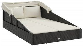 vidaXL Ξαπλώστρα με Πτυσσόμενη Οροφή Μαύρη 200x114x128 εκ. Συνθ. Ρατάν