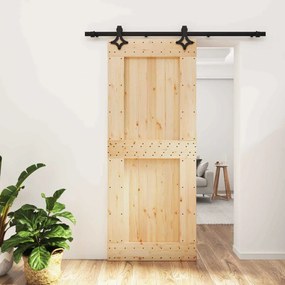 vidaXL Συρόμενη Πόρτα Φυσικό και Μαύρο 85 x 210 cm