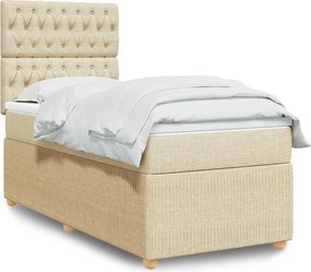 vidaXL Κρεβάτι Boxspring με Στρώμα Κρεμ 100 x 200 εκ. Υφασμάτινο