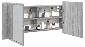 Ντουλάπι Μπάνιου με Καθρέφτη / LED Γκρι Sonoma 100x12x45 εκ. - Γκρι