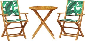 vidaXL Σετ Επίπλων Bistro 3 τεμ. Σχέδιο Φύλλων Ύφασμα/Μασίφ Πεύκου