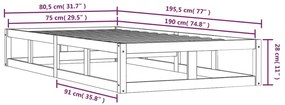 Πλαίσιο Κρεβατιού Λευκό 75x190 εκ. Μασίφ Ξύλο Small Single - Λευκό