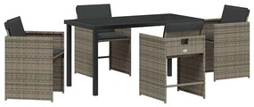 vidaXL Σέτ φαγητού για κήπο με μαξιλάρι 5 pcs Γκρι Πολυ ράταν