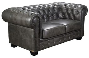 WOODWELL CHESTERFIELD Birmingham Kαναπές 2Θέσιος Σαλονιού Καθιστικού, Δέρμα Antique Grey 155x91x74cm Ε9574,22