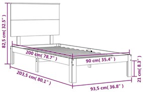 Σκελετός Κρεβατιού Χωρίς Στρώμα 90x200 εκ Μασίφ Ξύλο Πεύκου - Καφέ