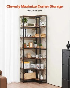 VEVOR 7 Tier Corner Bookshelf Tall Corner Bookcase Storage L-Shaped Organizer