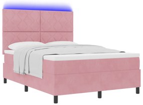 vidaXL Κρεβάτι με Στρώμα & LED Ροζ 160x200 εκ Βελούδο