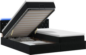vidaXL Κρεβάτι Ottoman με Στρώμα και LED Μαύρο 200 x 200 cm Βελούδο