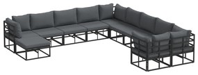 vidaXL Σετ Καναπέ Κήπου 11 pcs Μαύρο 71.5 x 71.5 x 71 εκ. Αλουμίνιο
