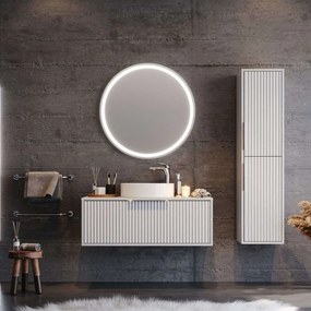 Έπιπλο Μπάνιου Πάγκος Με Νιπτήρα & Καθρέπτη Led Hole 9SHOL100WHM 101x50x37/Φ80cm White Πορσελάνη,Mdf