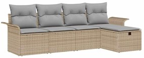 vidaXL Σετ Καναπέ Κήπου με μαξιλάρι 5 pcs Μπεζ Πολυ ράταν