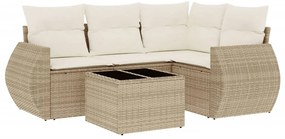 vidaXL Σετ Καναπέ Κήπου 5 τεμ. Μπεζ Συνθετικό Ρατάν με Μαξιλάρι