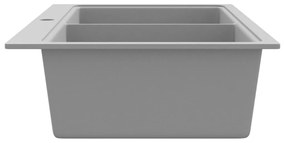 Νεροχύτης Ένθετος με Διπλή Γούρνα Γκρι Γρανιτένιος