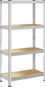 vidaXL Ραφιέρα Γωνιακή 4Επιπέδων Ασημί από Ατσάλι &amp; Επεξεργασμένο Ξύλο