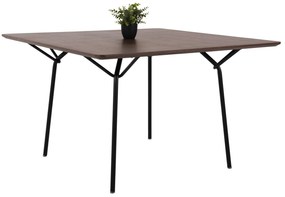 DINING TABLE SQUARE TRENK  MDF WITH OAK VENEER IN WALNUT-BLACK METAL LEGS 120x120x75Hcm.