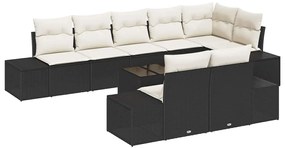 vidaXL Σετ Καναπέ Κήπου με μαξιλάρι 9 pcs Μαύρο και Κρεμ Πολυ ράταν