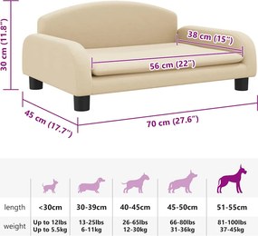 vidaXL Κρεβάτι Σκύλου Κρεμ 70 x 45 x 30 εκ. Υφασμάτινο