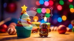 Intra Συλλεκτικό Ξύλινο Παζλ Plywood  4mm - Gingerbread Man on Cupcake με εορταστικές διακοσμήσεις Σε Ξύλινο Κουτί - Διαστάσεις: 10x10 cm – 25 κομμάτια