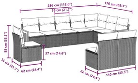 vidaXL Σαλόνι Κήπου Σετ 10 Τεμαχίων Μαύρο Συνθετικό Ρατάν με Μαξιλάρια