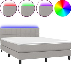 vidaXL Κρεβάτι Boxspring με Στρώμα &amp; LED Αν.Γκρι 140x200 εκ Υφασμάτινο