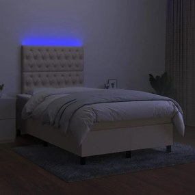 ΚΡΕΒΑΤΙ BOXSPRING ΜΕ ΣΤΡΩΜΑ &amp; LED ΚΡΕΜ 120X190 ΕΚ. ΥΦΑΣΜΑΤΙΝΟ 3270223