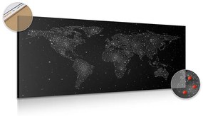Εικόνα στον παγκόσμιο χάρτη από φελλό με νυχτερινό ουρανό σε ασπρόμαυρο σχέδιο - 100x50  transparent