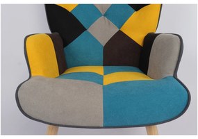 Πολυθρόνα ArteLibre BRIAR Κίτρινο/Μπλε Patchwork Ύφασμα/Ξύλο 73x69x96cm