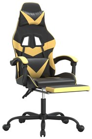 vidaXL Καρέκλα Gaming Μασάζ Υποπόδιο Μαύρο/Χρυσό από Συνθετικό Δέρμα