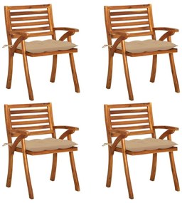 Καρέκλες Κήπου 4 τεμ. από Μασίφ Ξύλο Ακακίας με Μαξιλάρια - Μπεζ