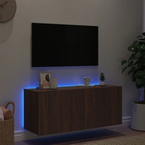 vidaXL Έπιπλο Τοίχου Τηλεόρασης με LED Καφέ Δρυς 100x35x41 εκ.