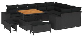 Σετ Καναπέ Κήπου με μαξιλάρι 12 pcs Μαύρο συνθετικό ρατάν